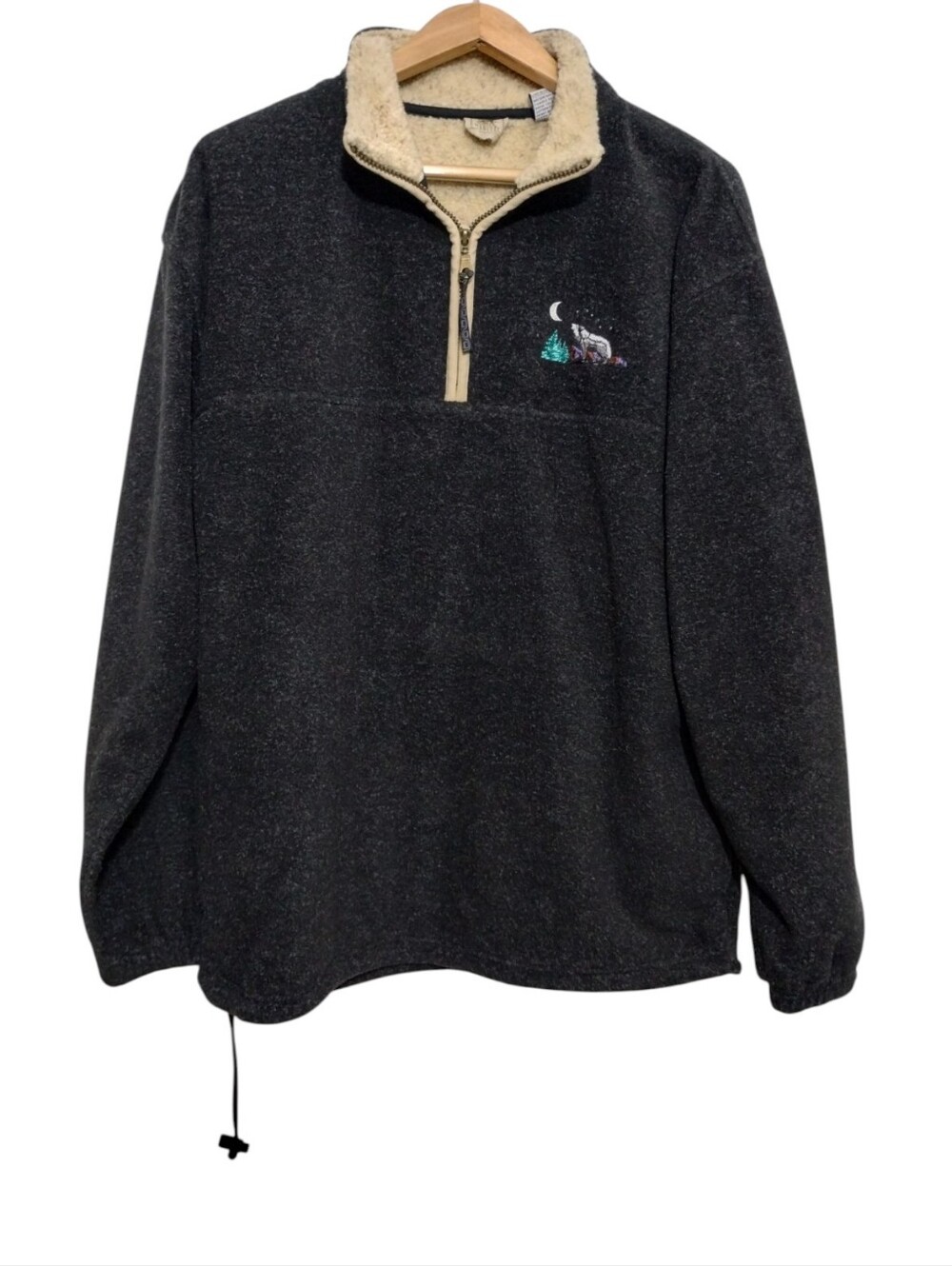 Habitat Charcoal Fleece 1/4 Zip Contrast Collar Pullover Men's L Preppy